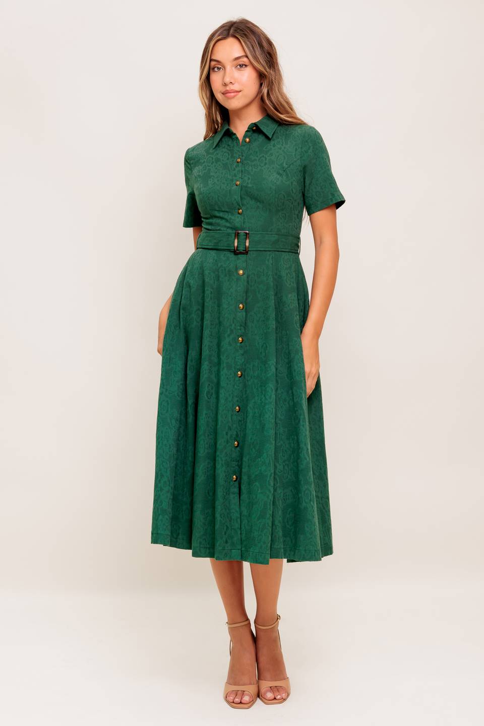DUBLIN DRESS - JACQUARD BUTTON DOWN MIDI DRESS
