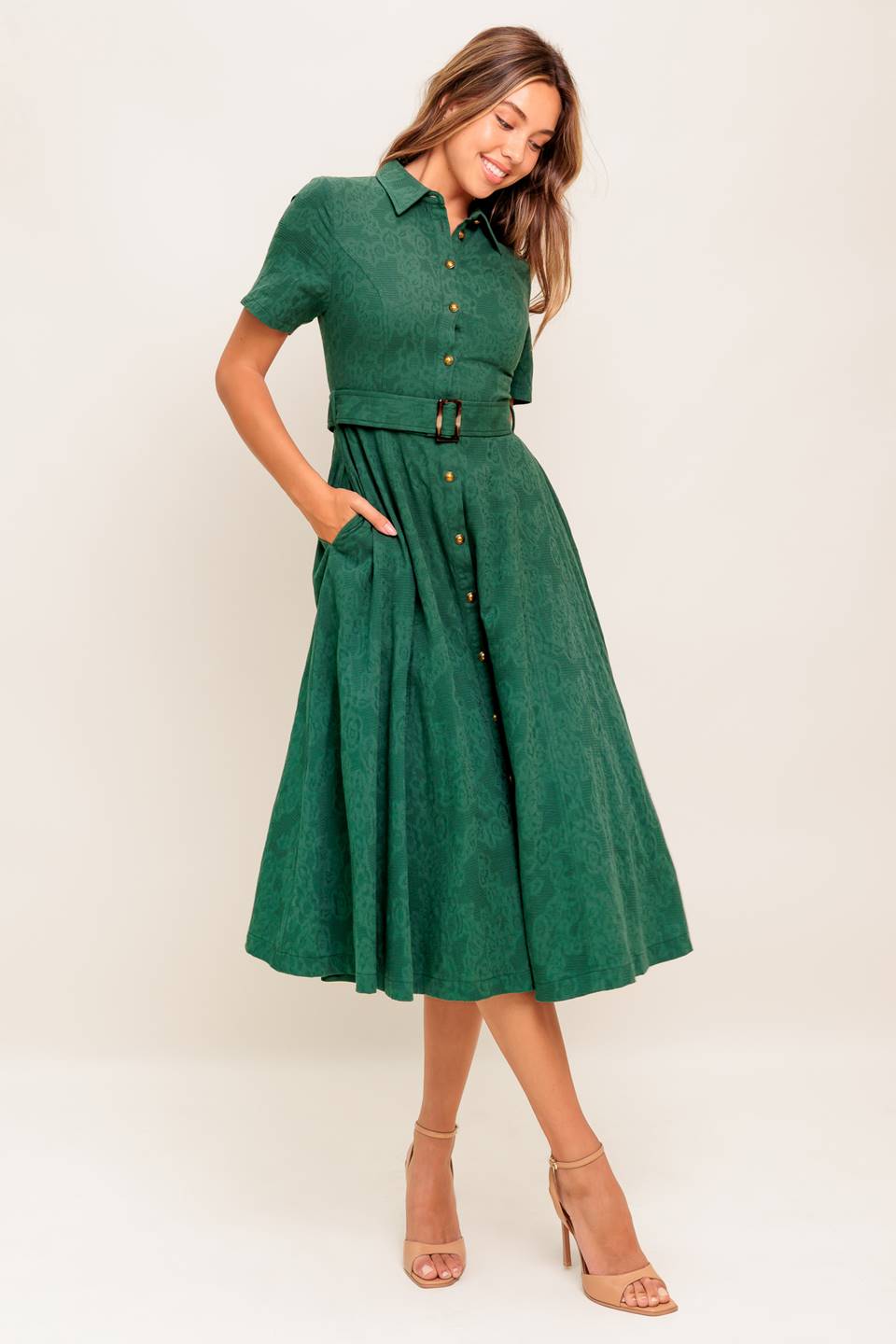 DUBLIN DRESS - JACQUARD BUTTON DOWN MIDI DRESS