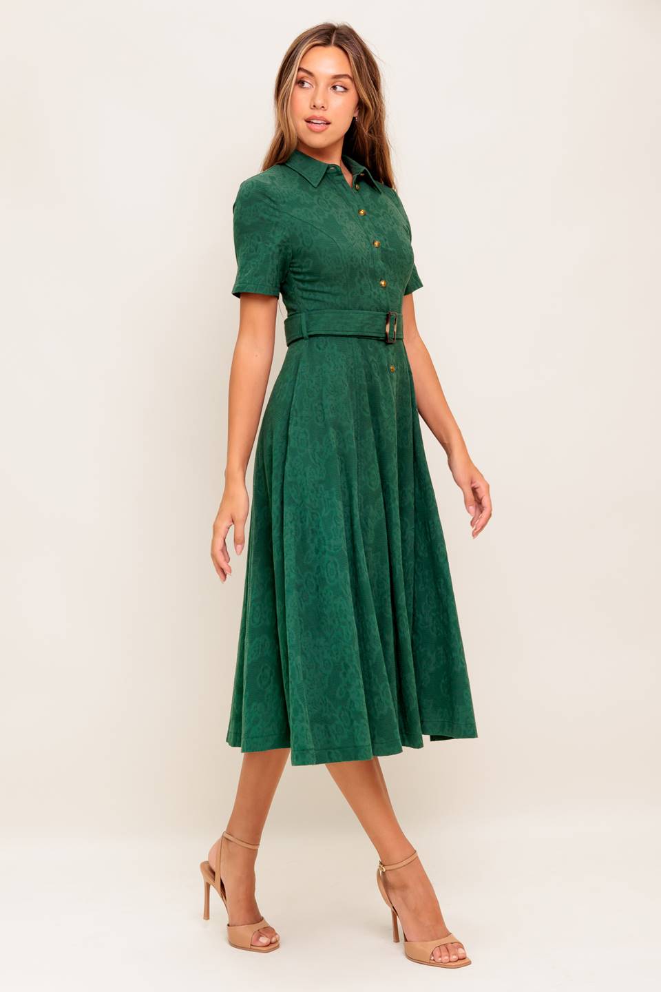 DUBLIN DRESS - JACQUARD BUTTON DOWN MIDI DRESS