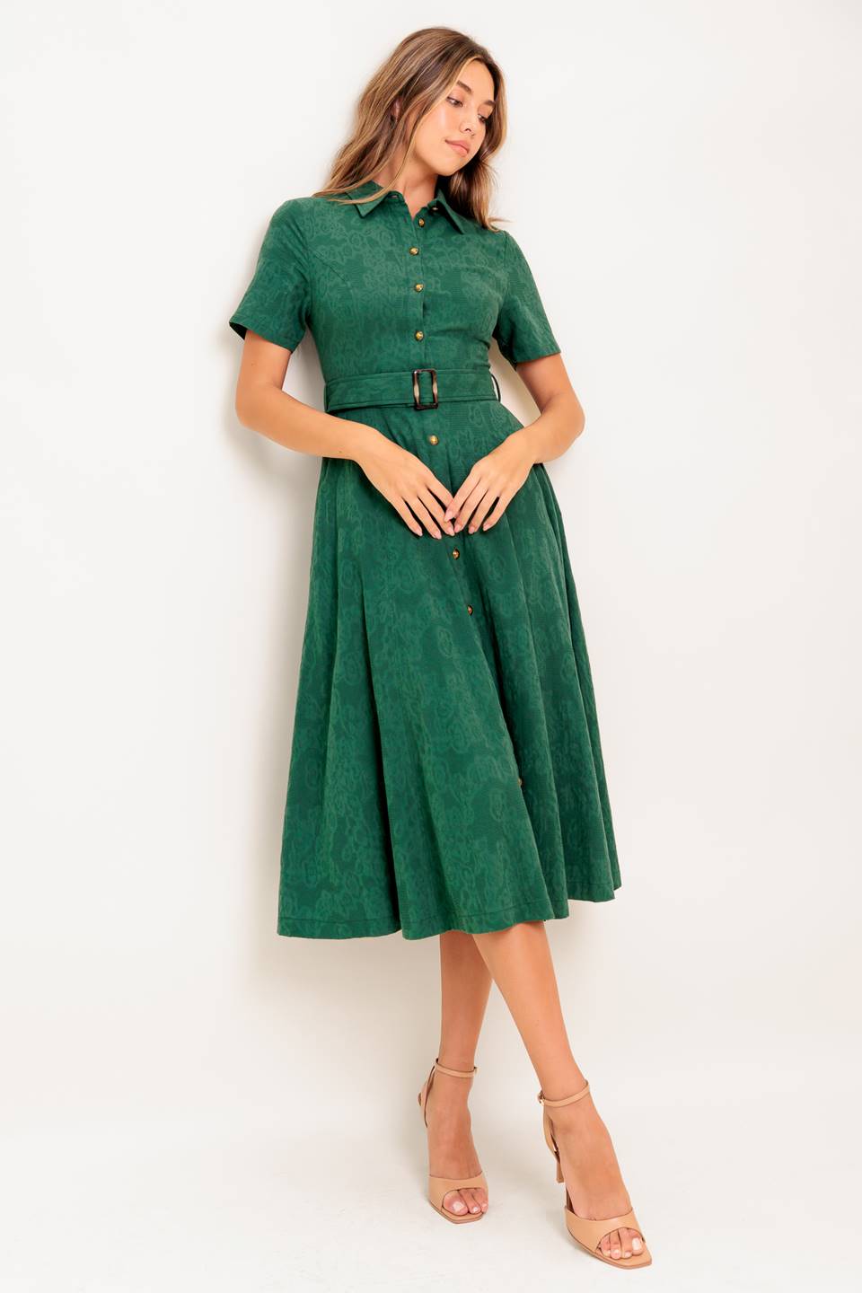 DUBLIN DRESS - JACQUARD BUTTON DOWN MIDI DRESS
