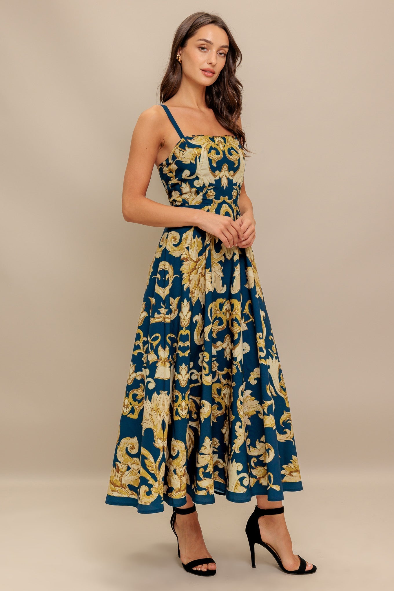 IMPERIAL BLOOM BLUE FLORAL MIDI DRESS