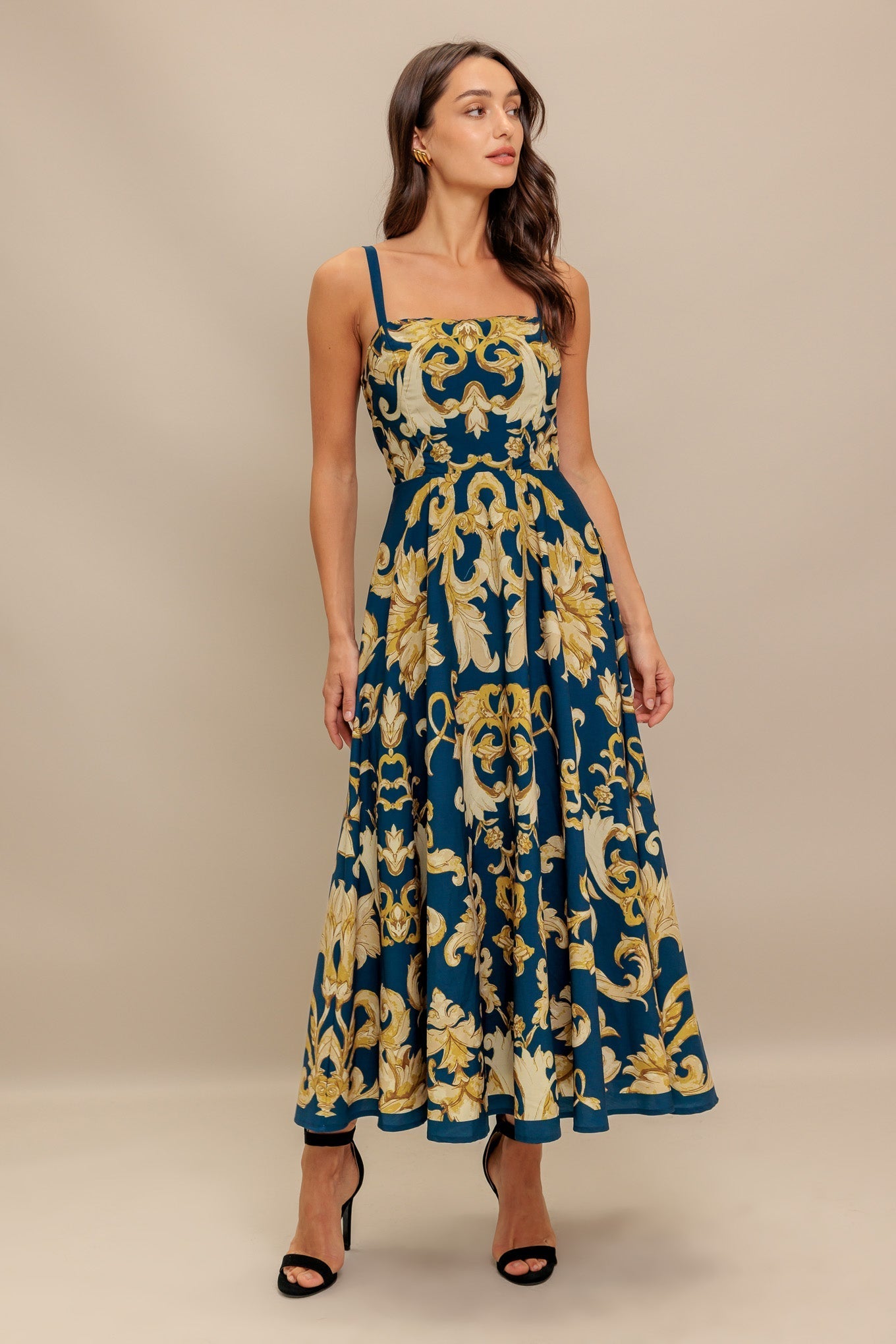 IMPERIAL BLOOM BLUE FLORAL MIDI DRESS
