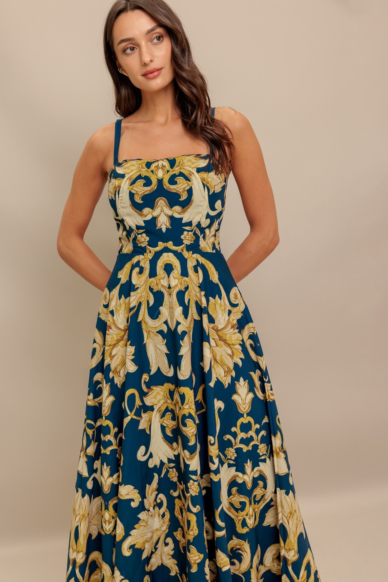 IMPERIAL BLOOM BLUE FLORAL MIDI DRESS