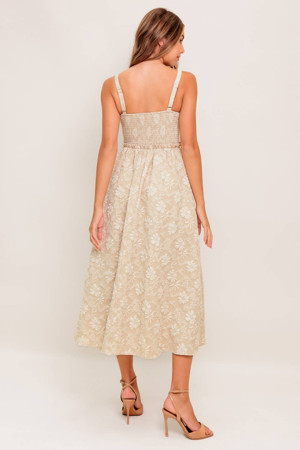 ELOISE MIDI DRESS - LACE UP JACQUARD DRESS