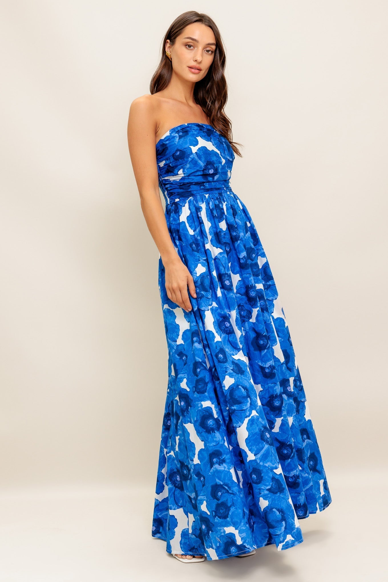 Betsy Bold Blue Floral Strapless Maxi Dress