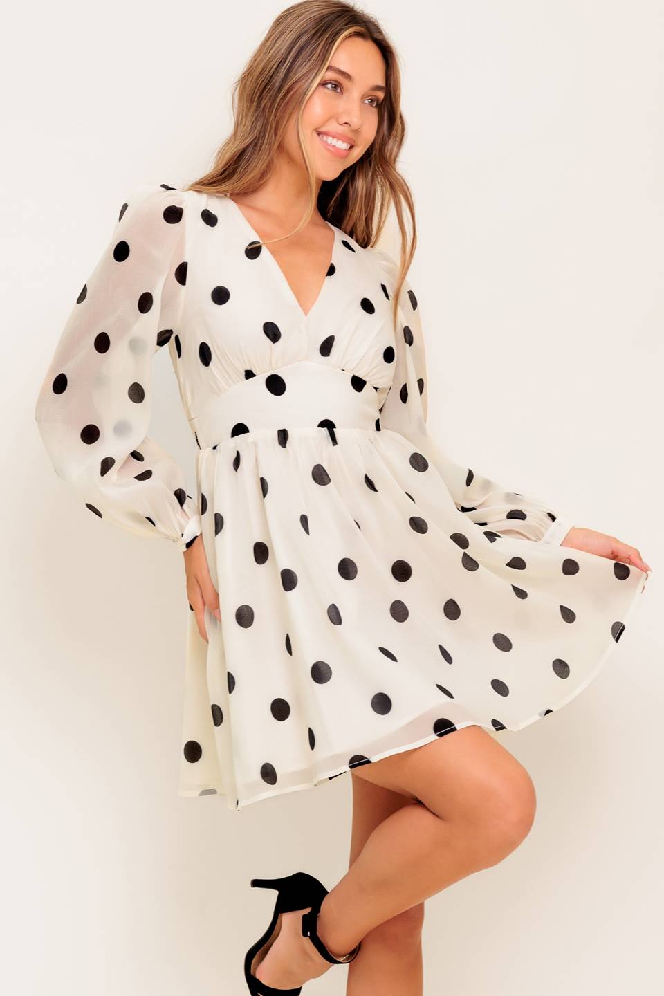 SARA MINI DRESS - DOTTED CHIFFON DRESS