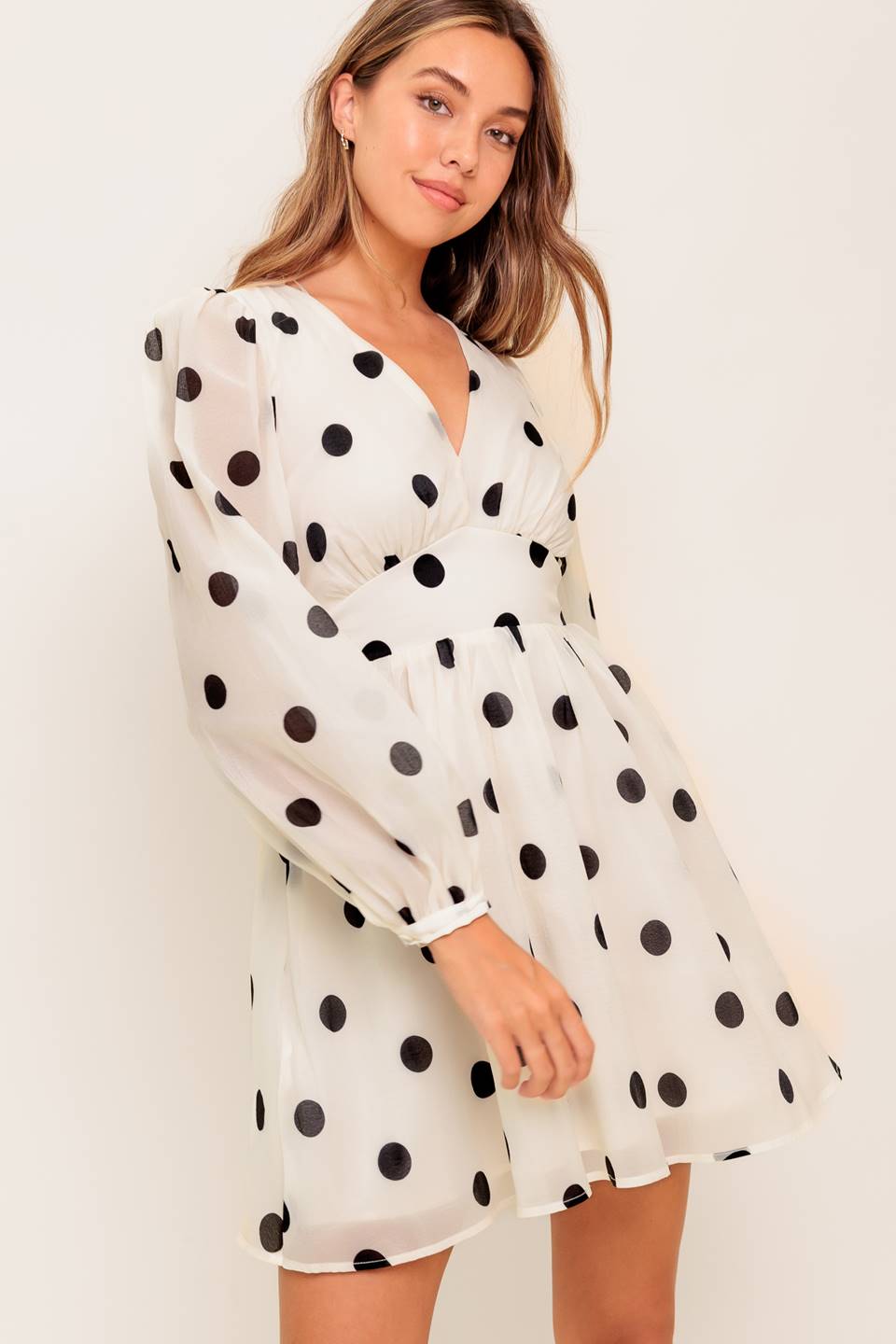 SARA MINI DRESS - DOTTED CHIFFON DRESS
