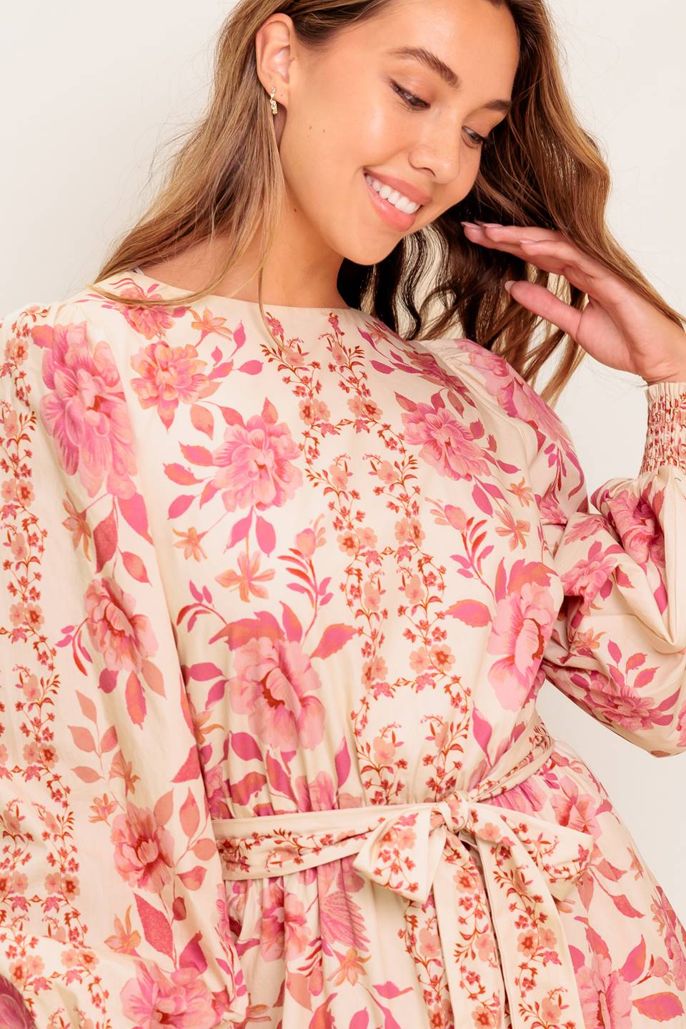 ALANNA PINK FLORAL PRINTED MINI DRESS