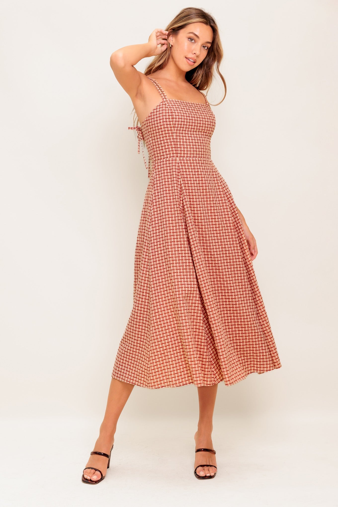 GINGHAM CHARM PLAID MIDI DRESS