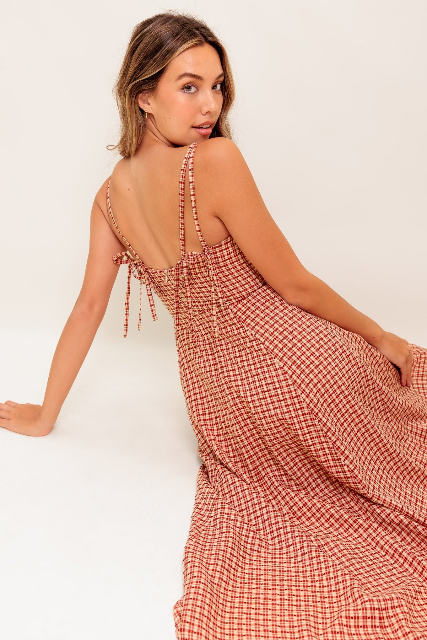 GINGHAM CHARM PLAID MIDI DRESS