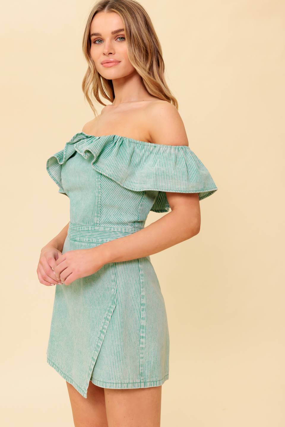 Size Small, YOURS TO KEEP - LIGHT GREEN SKORT ROMPER - FINAL SALE