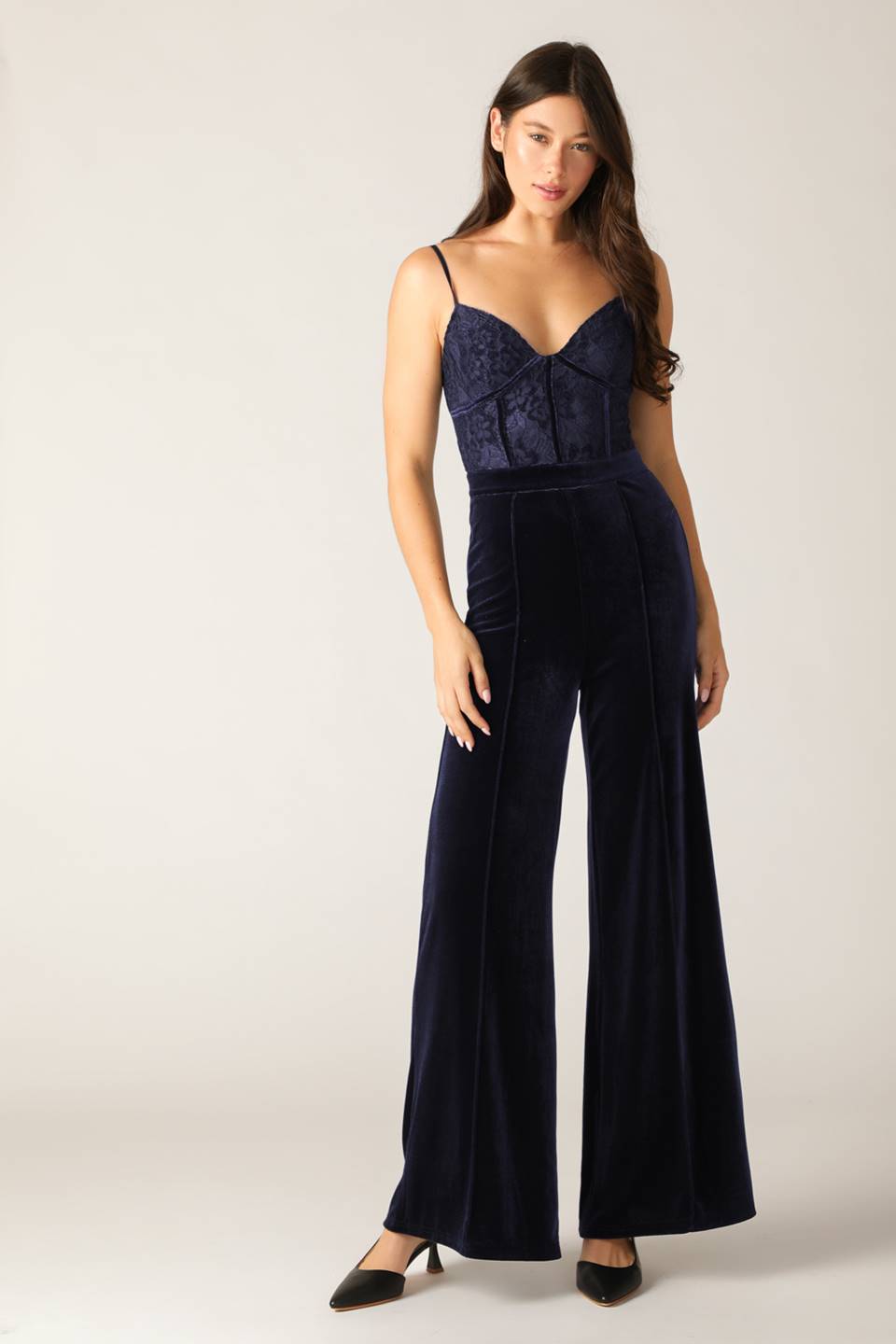 VIVIANA JUMPSUIT - NAVY LACE & VELVET