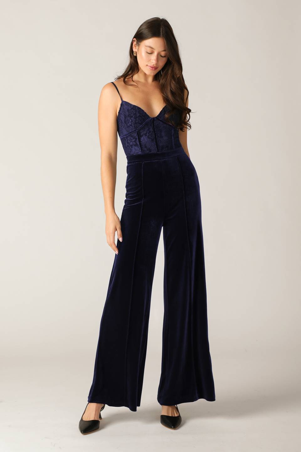 VIVIANA JUMPSUIT - NAVY LACE & VELVET