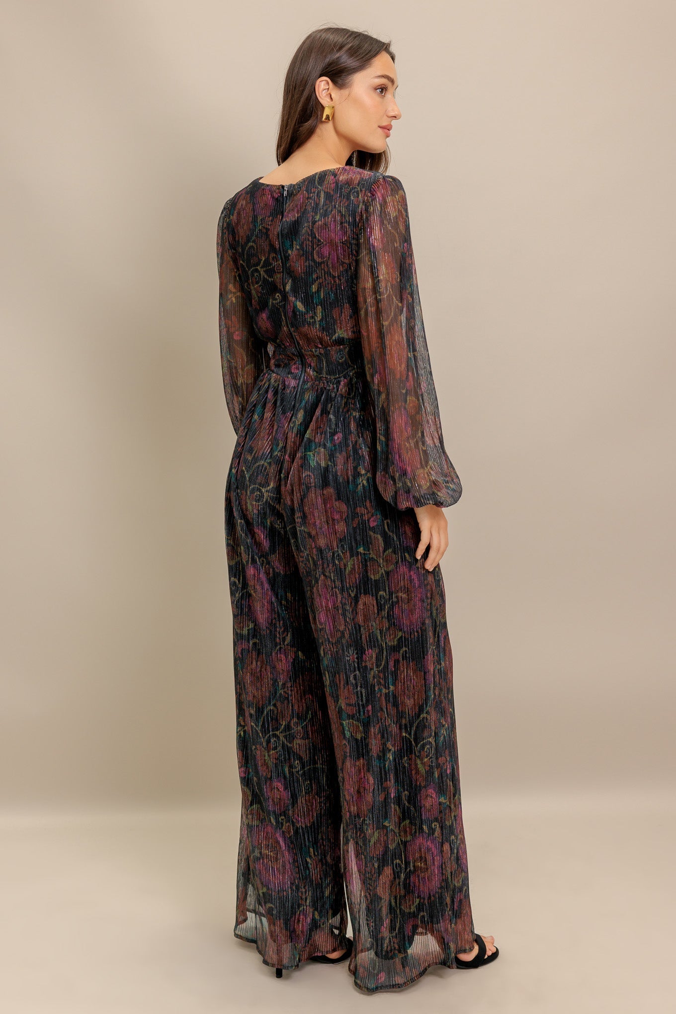 RAVINA METALLIC FLORAL JUMPSUIT