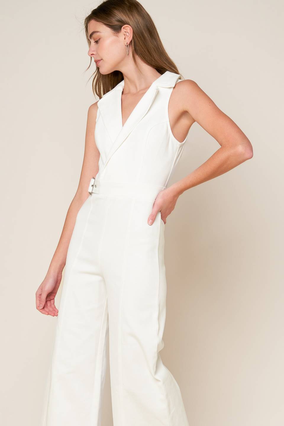 Size: SMALL, SHOPPING AROUND - WHITE - WIDE LEG JUMPSUIT- FINAL SALE