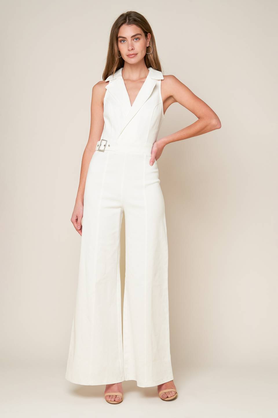 Size: SMALL, SHOPPING AROUND - WHITE - WIDE LEG JUMPSUIT- FINAL SALE