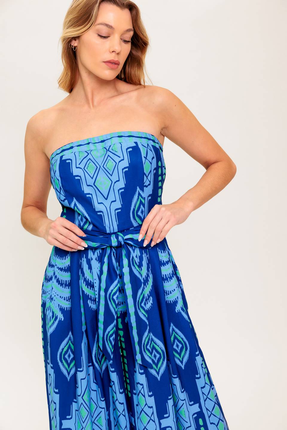 TRINA STRAPLESS JUMPSUIT - NAVY BLUE MULTI