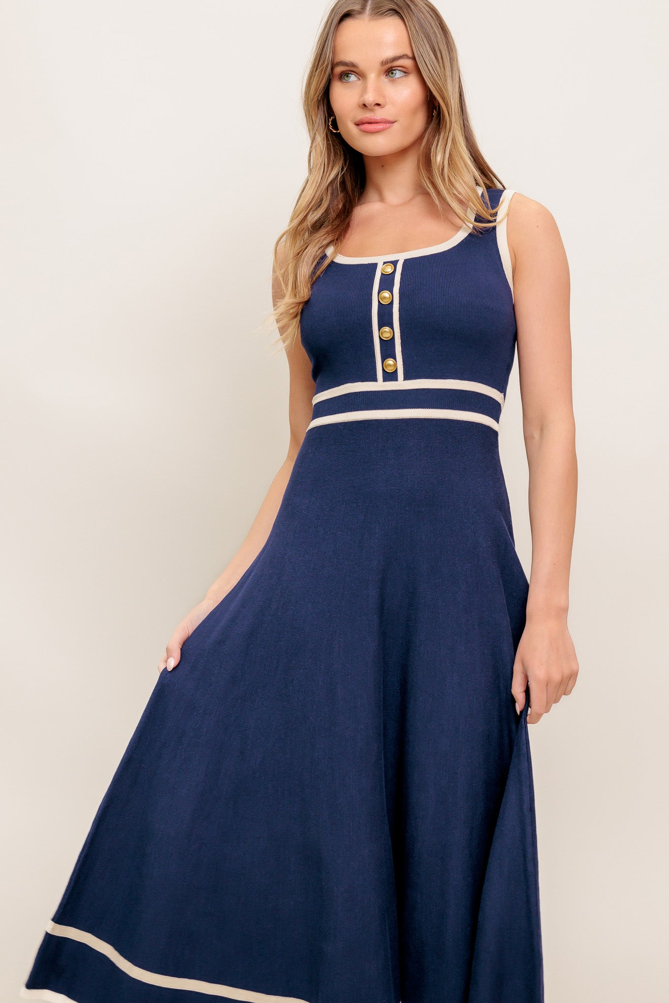 DAYDREAMING KNIT MIDI DRESS - NAVY