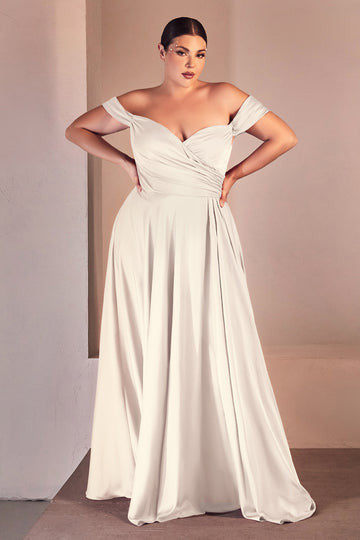 JILLIAN GOWN - OFF WHITE - A-LINE SOFT SATIN OFF THE SHOULDER DRESS