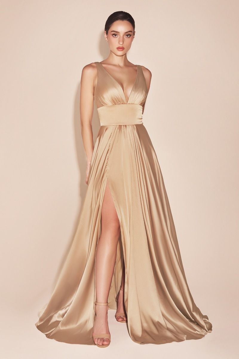 Kinsley Gown - Champagne Gold - Soft Satin A-line Dress