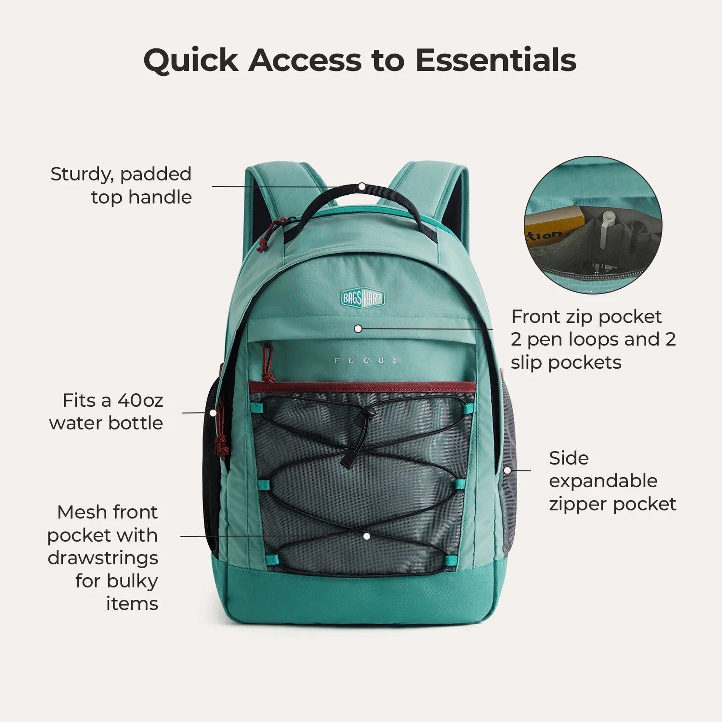 Sac à dos pour ordinateur portable Focus 15,6 pouces