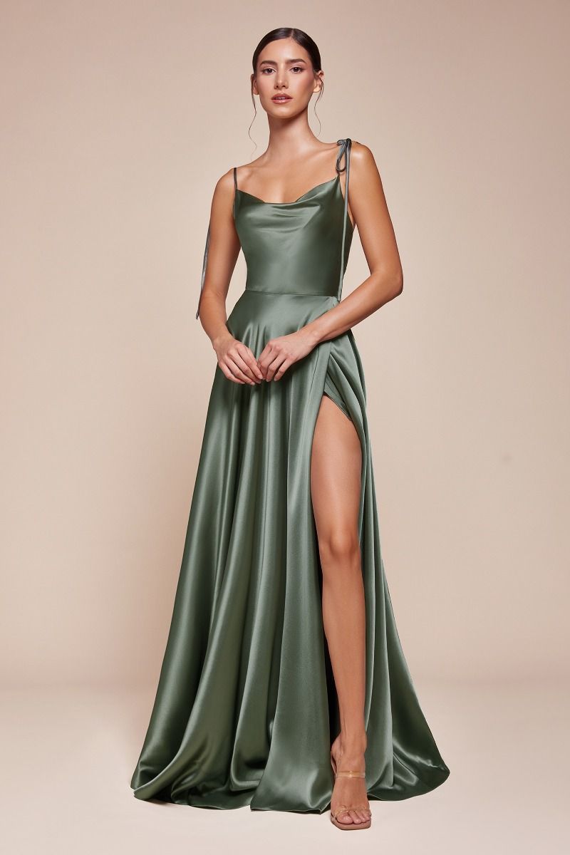 Lottie Gown - Moss Green - SATIN A-LINE DRESS