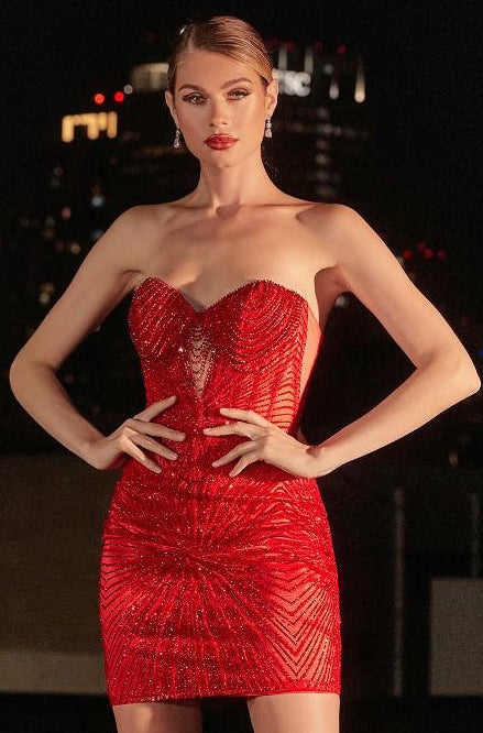 MADDOX MINI DRESS - STRAPLESS GLITTER COCKTAIL DRESS