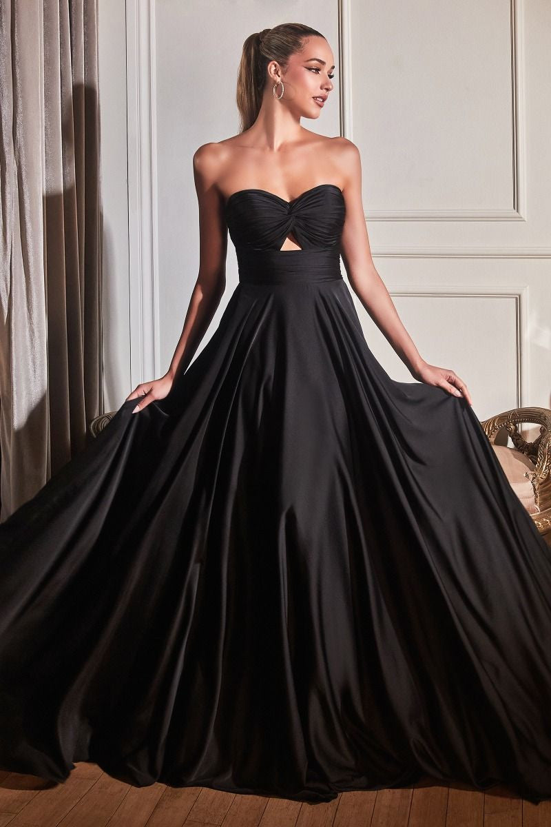 Robe Madigan - Noire - ROBE SANS BRETELLES EN SATIN DOUX À TROU DE SERRURE