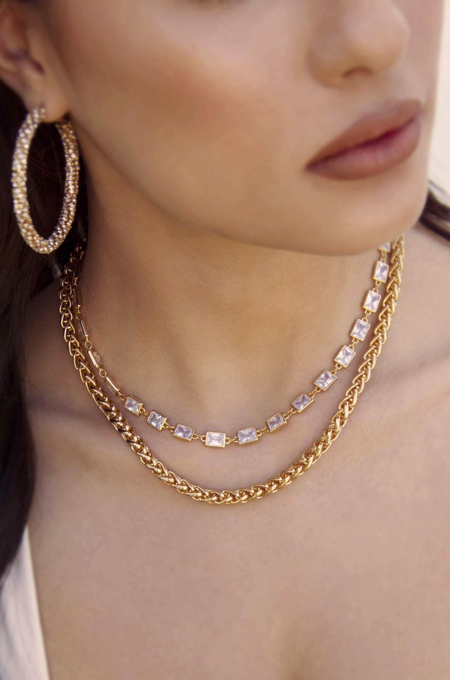 Ensemble collier et chaîne en cristal Double The Trouble