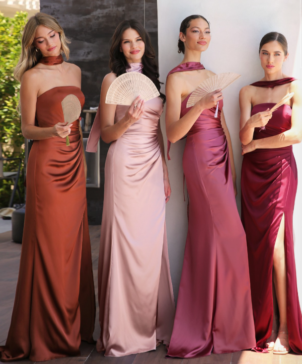 Nicolette Gown - Burgundy - STRAPLESS LUXE SATIN DRESS & SCARF