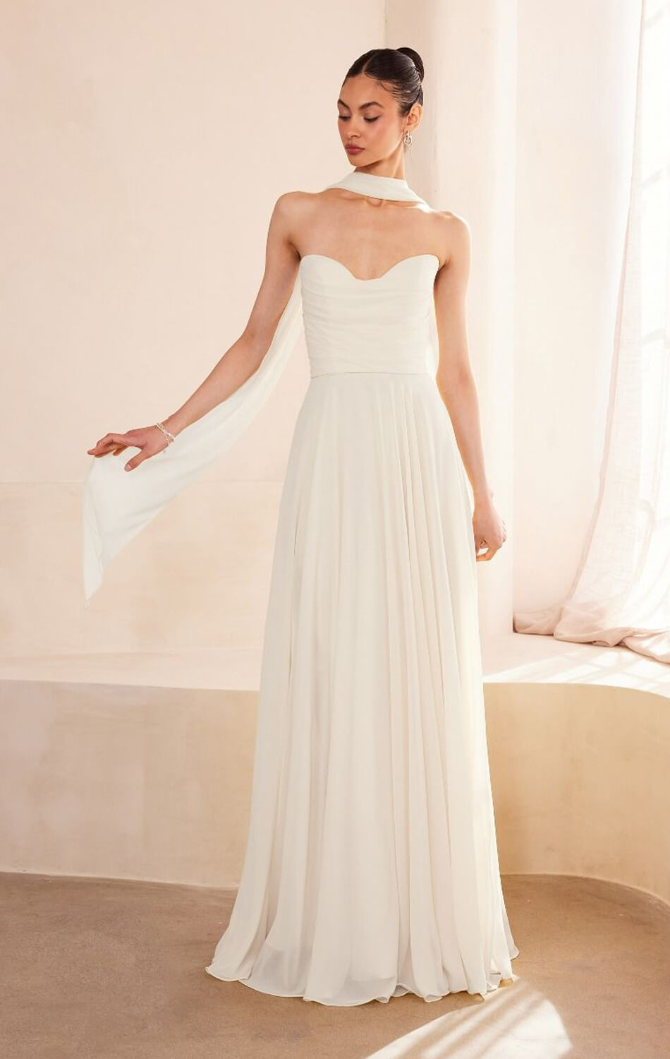 Ella Gown - A-line Strapless Chiffon Dress - Off White