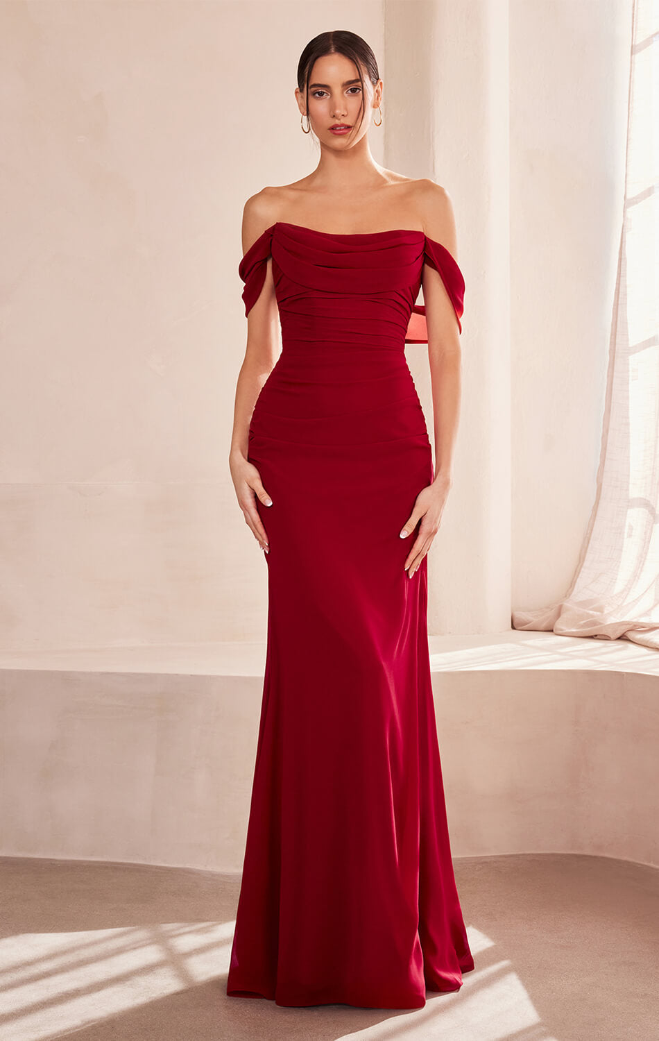 Faye Gown - Chiffon Off-the-Shoulder Fitted Dress