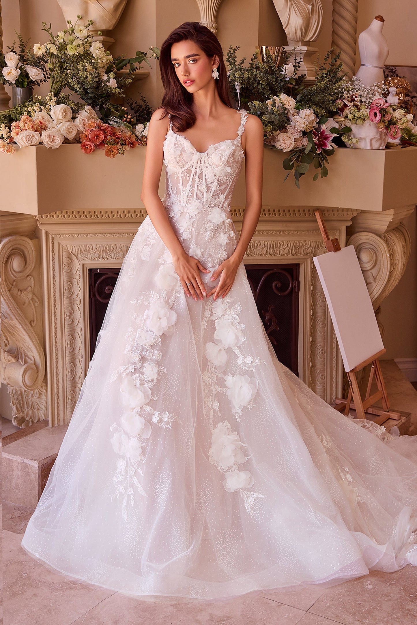 WL045 - Robe de mariée trapèze en tulle à appliques florales complexes - Andrea & Leo