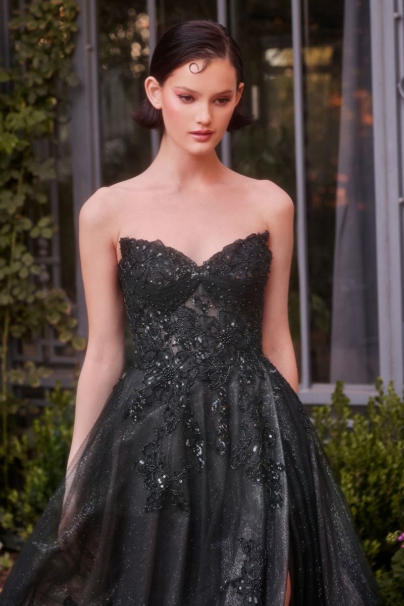 A1378 - ROBE DE BAL EN TULLE À SUPERPOSITIONS SANS BRETELLES - NOIR NUDE - Andrea & Leo