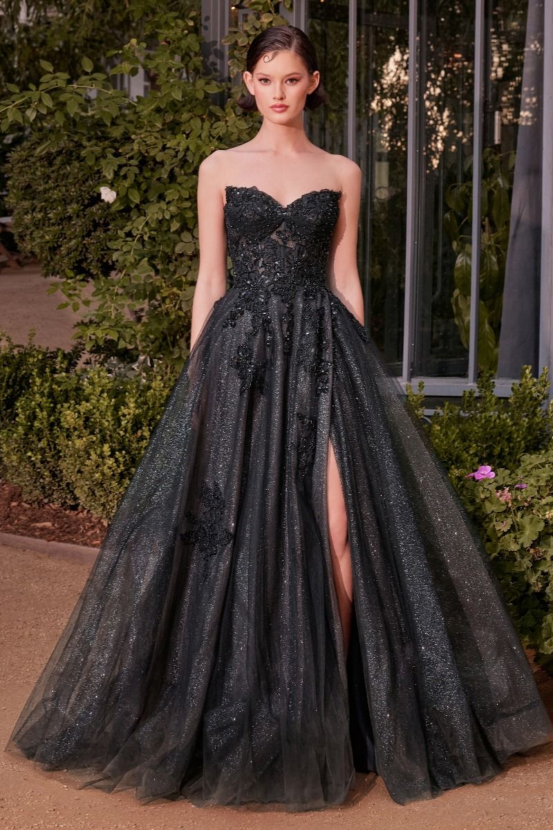 A1378 - ROBE DE BAL EN TULLE À SUPERPOSITIONS SANS BRETELLES - NOIR NUDE - Andrea & Leo