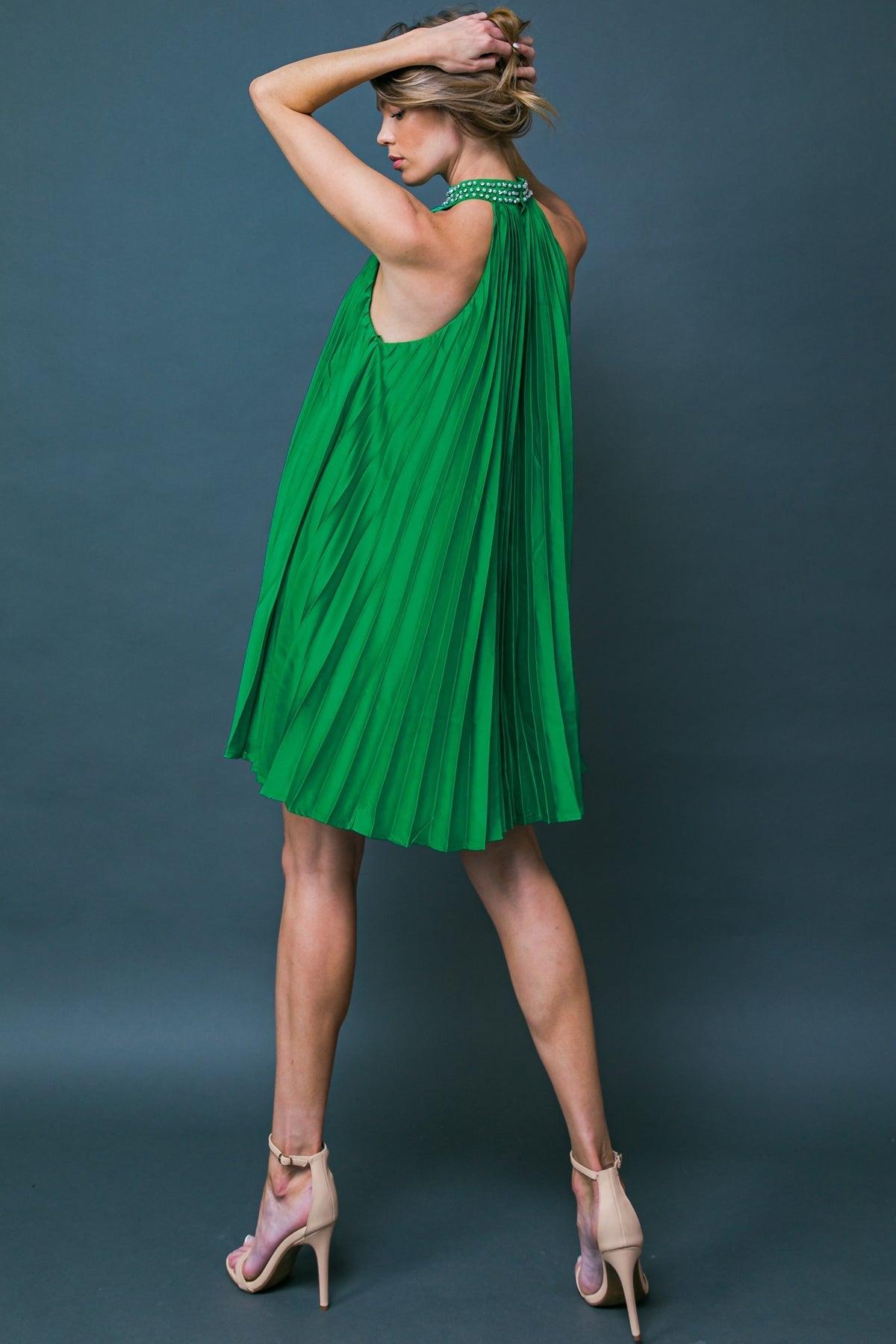 FIESTA FRIDAY - PLEATED MINI DRESS WITH HALTER NECK