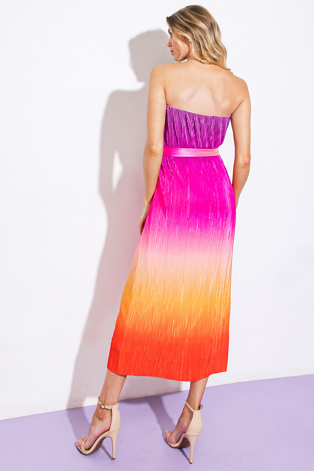 GIVE IT A GO - STRAPLESS OMBRE MIDI DRESS