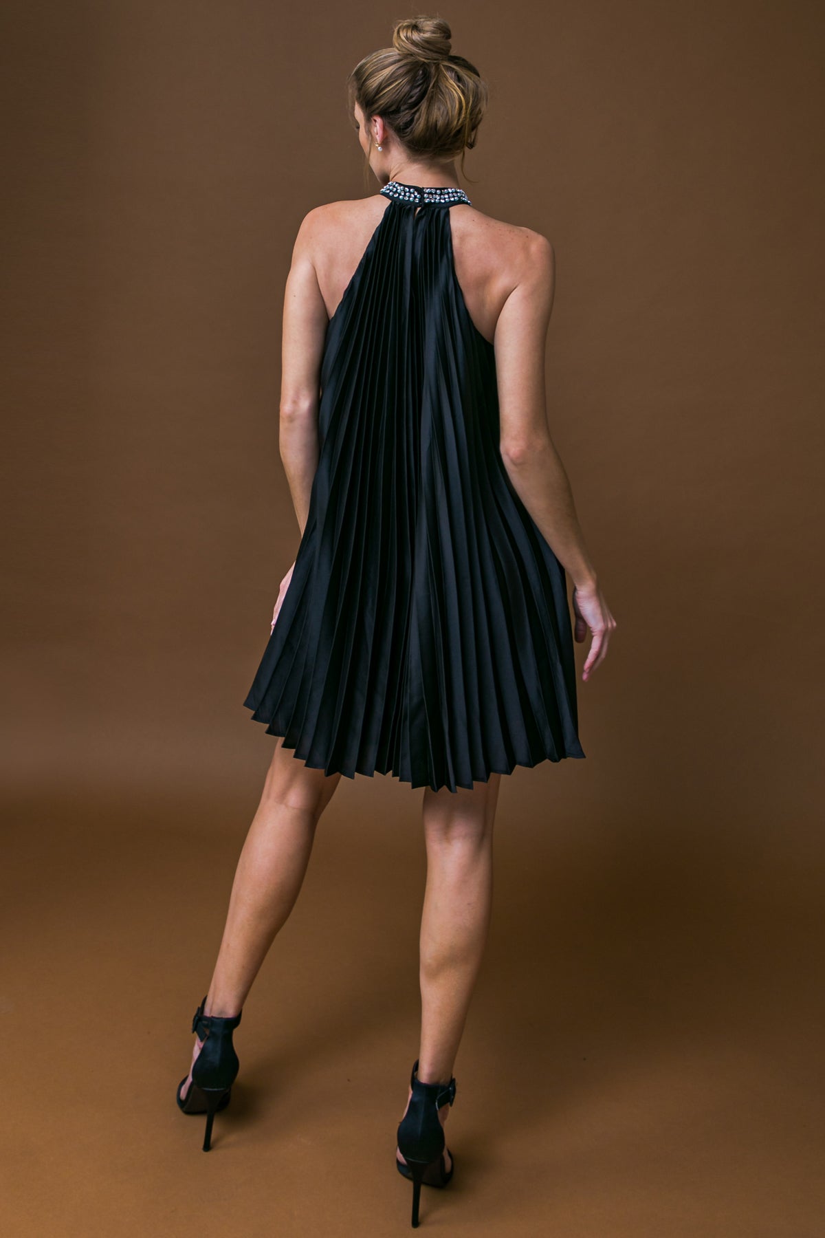 FIESTA FRIDAY - PLEATED MINI DRESS WITH HALTER NECK