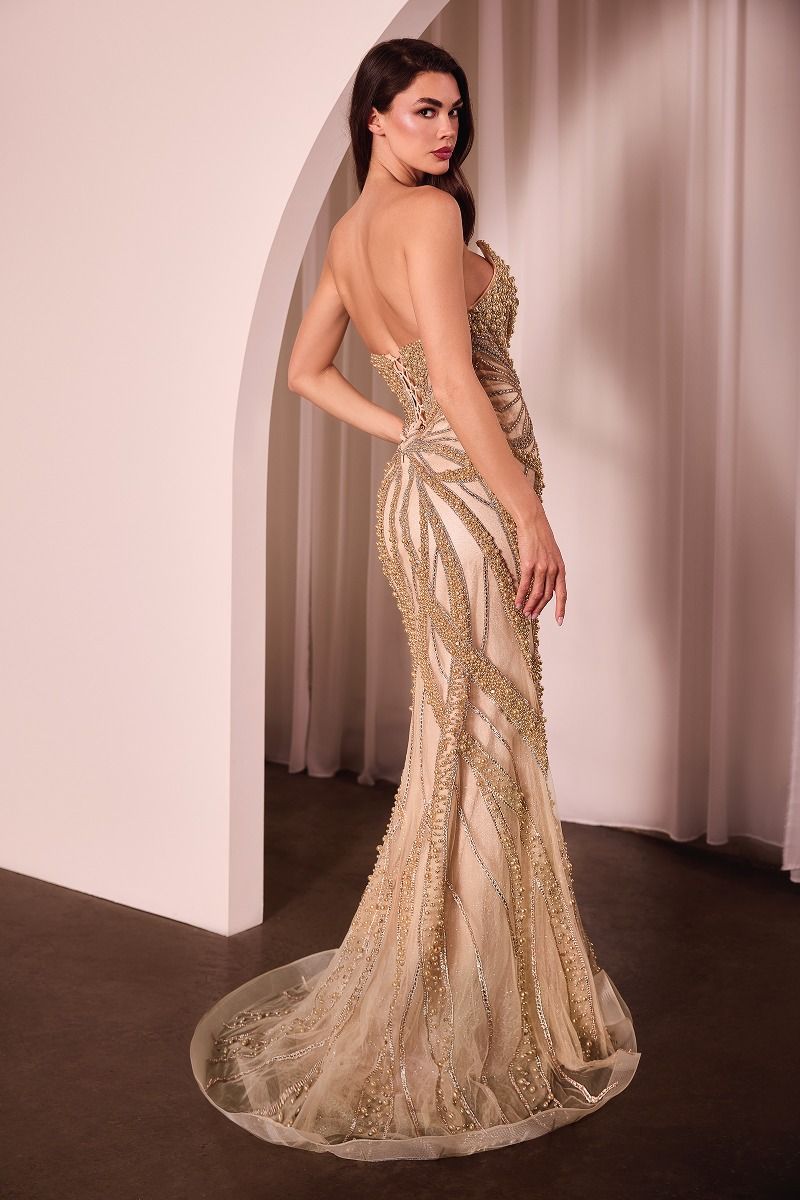 ROBE ADRIENNE - ROBE AJUSTÉE SANS BRETELLES PERLES ET CRYSTAL