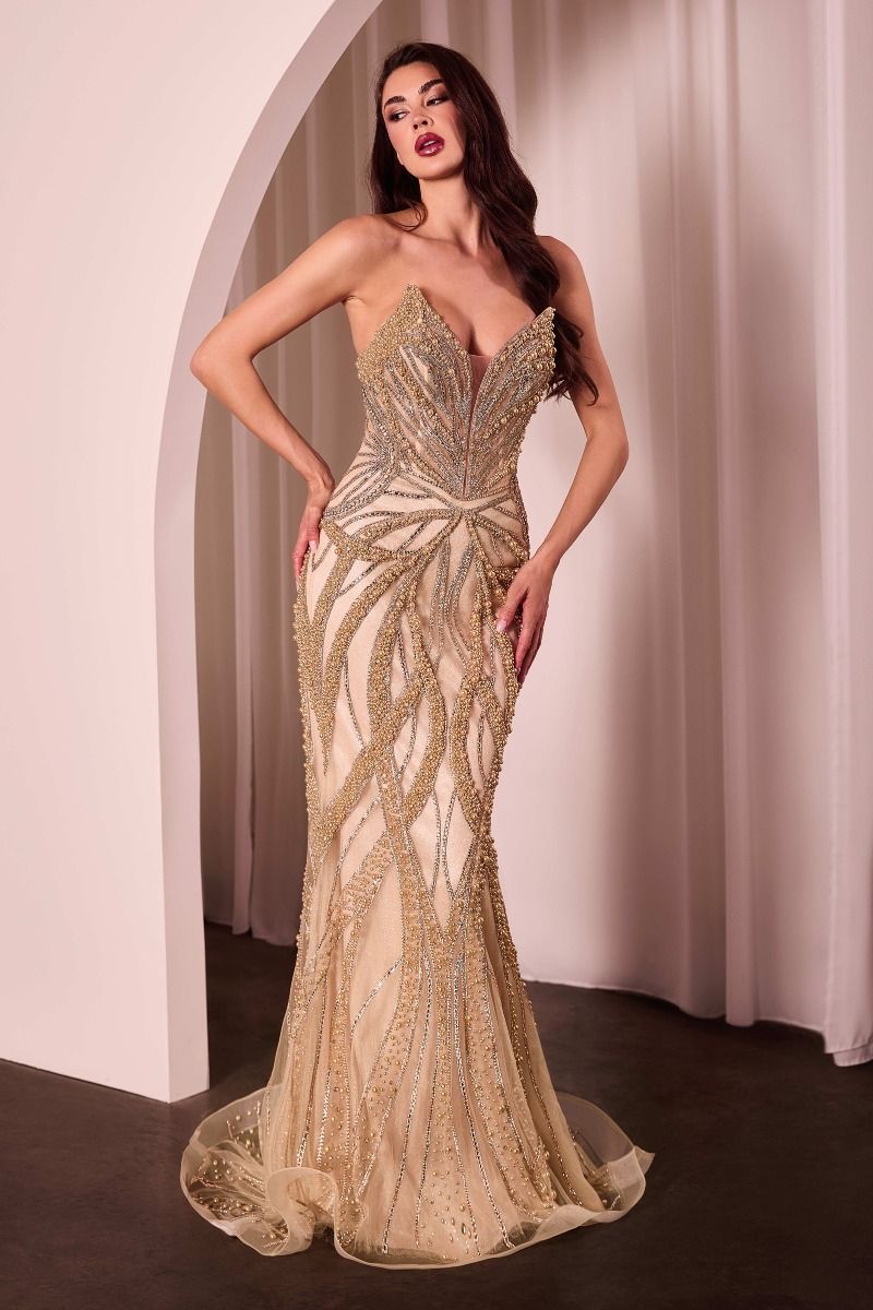ROBE ADRIENNE - ROBE AJUSTÉE SANS BRETELLES PERLES ET CRYSTAL