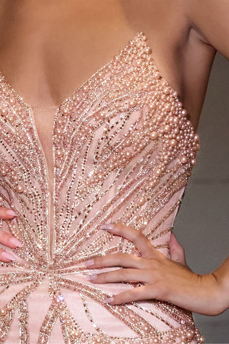 ROBE ADRIENNE - ROBE AJUSTÉE SANS BRETELLES PERLES ET CRYSTAL