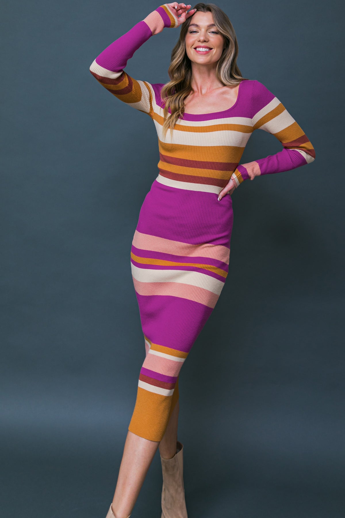 URBAN STRIPES - SWEATER DRESS - MAGENTA