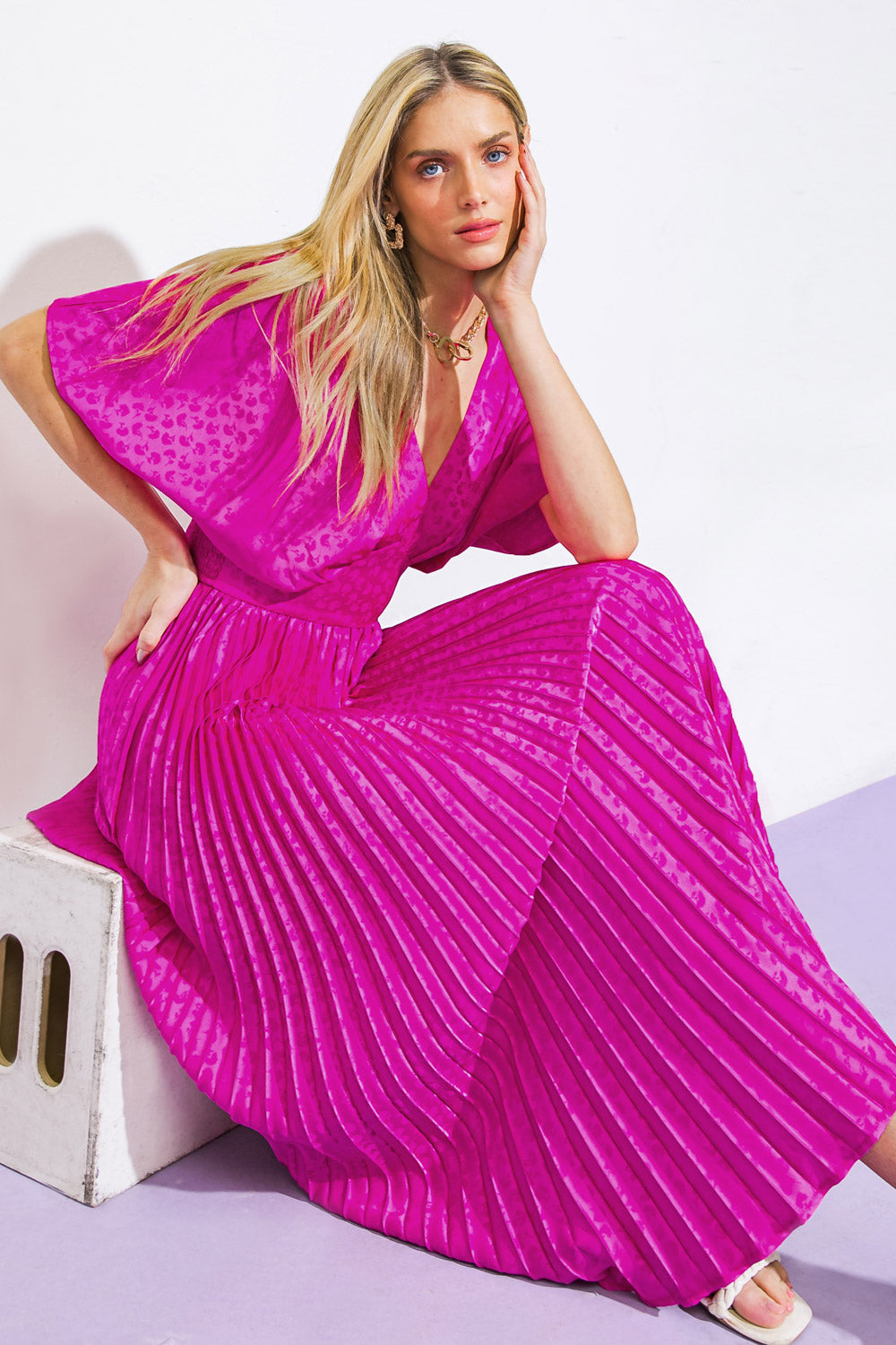 TIMELESS REPEAT - PLEATED SATIN MIDI DRESS