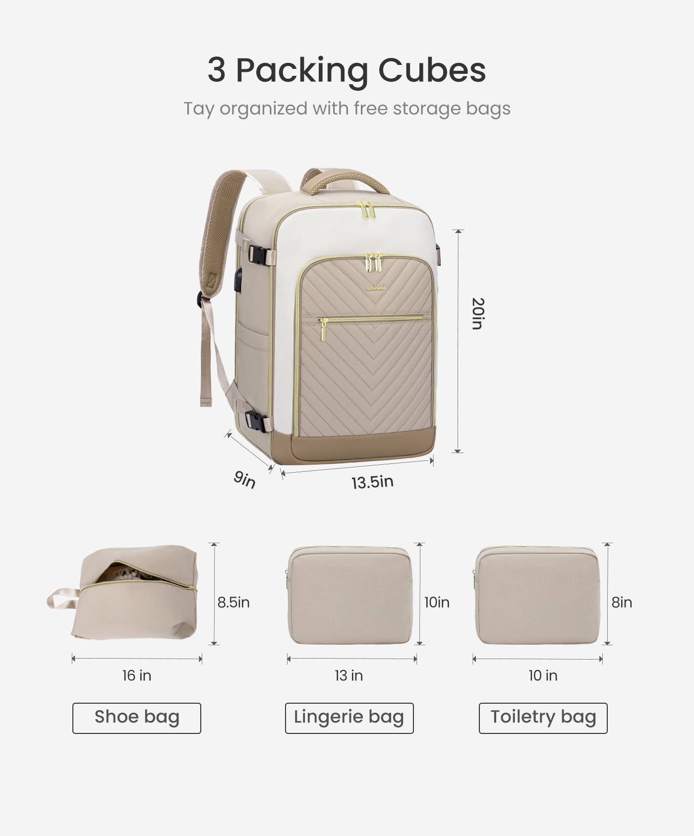 Lot de 4 grands sacs à dos de voyage, 40 L/50 L