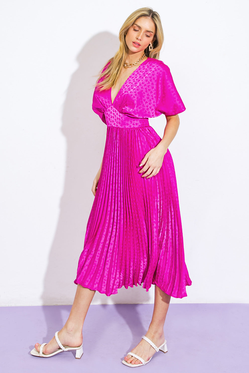 TIMELESS REPEAT - PLEATED SATIN MIDI DRESS