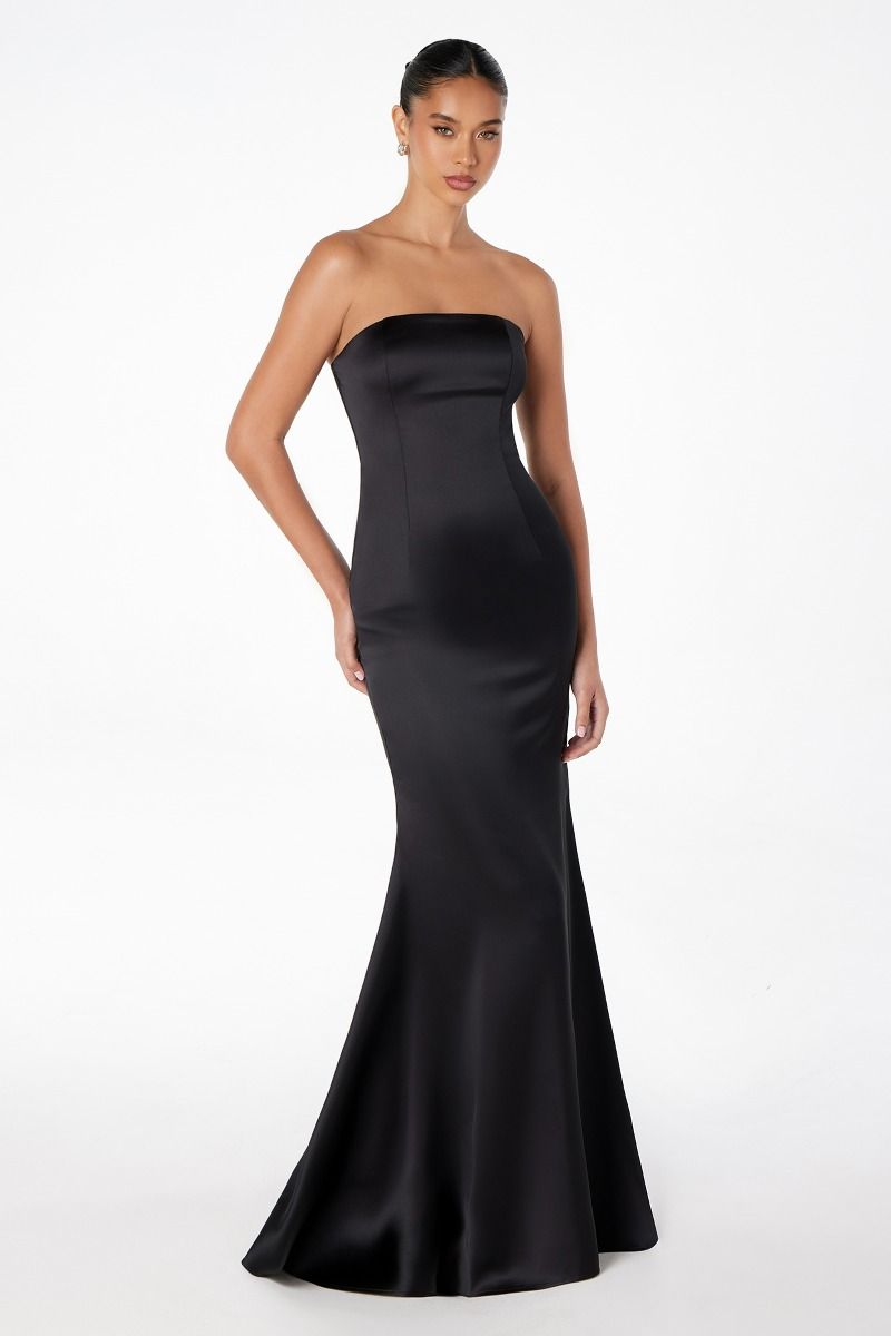 Brynn Maxi Dress - Strapless Fitted Satin Dress