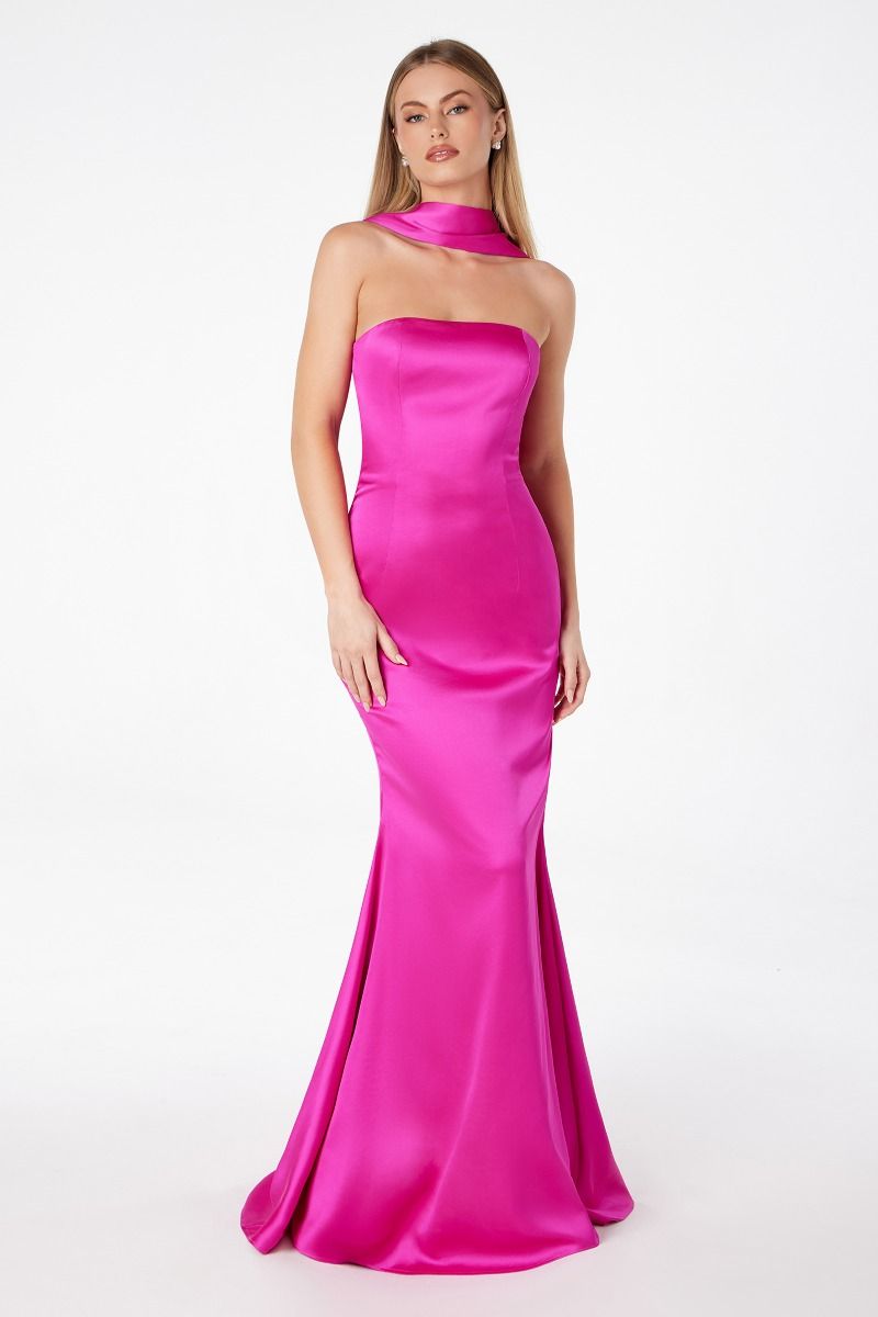 Brynn Maxi Dress - Strapless Fitted Satin Dress