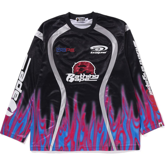 Herren-Fußballtrikot mit Flammenmuster und mehreren Logos, lockere Passform