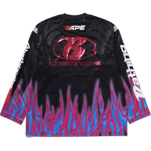 Herren-Fußballtrikot mit Flammenmuster und mehreren Logos, lockere Passform