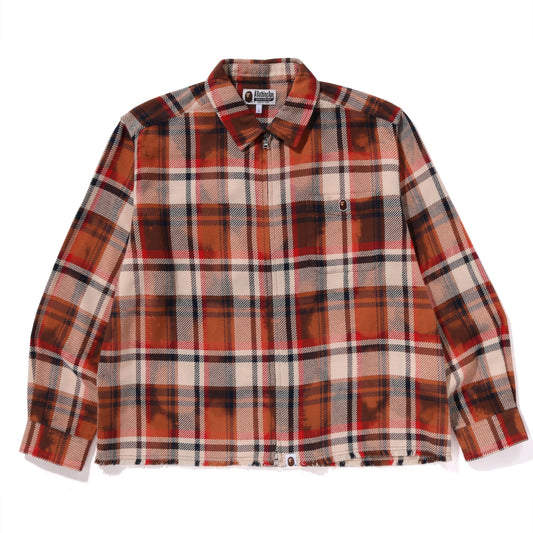 CHEMISE ZIPPÉE BAPE À CARREAUX BLANCHIE POUR HOMMES